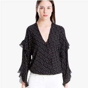 Max Studio Ruffled Polka Dots Blouse Top Black SMALL NWOT
